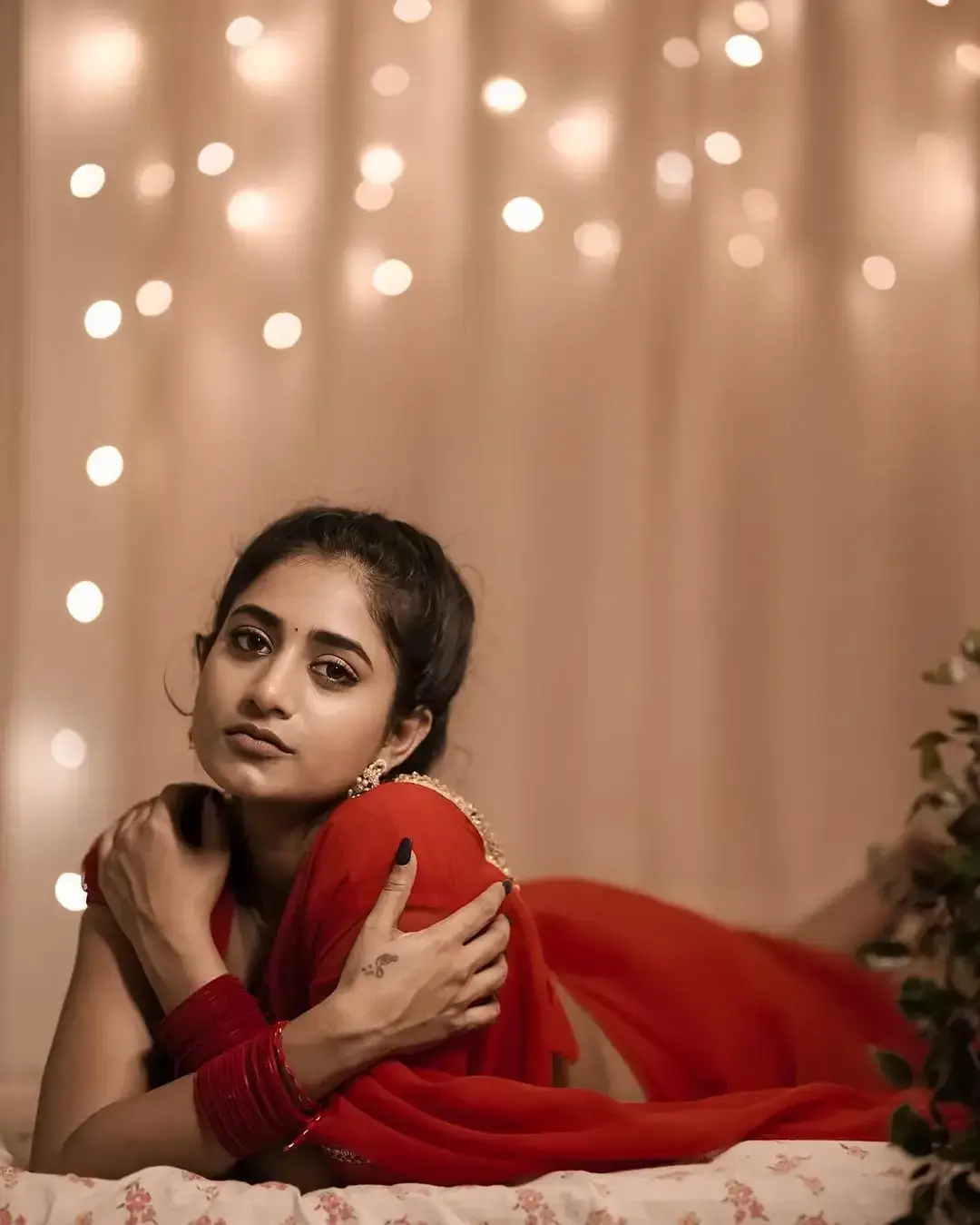 South Indian Actress Nayani Pavani in Traditional Red Saree